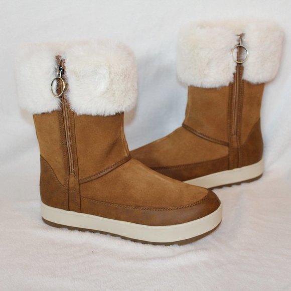UGG TYNLEE SUEDE TALL FUR BOOTS‎ CHESTNUT - Picture 1 of 8